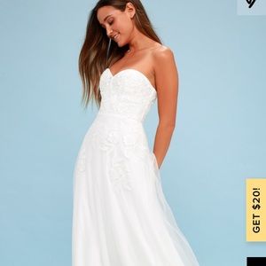 White floral embroidered maxi wedding dress